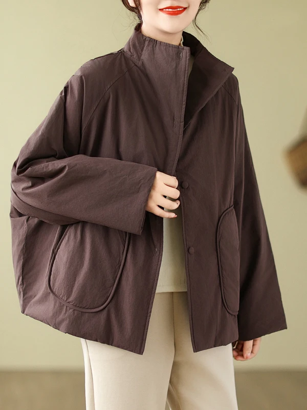 

Женское повседневное хлопковое пальто с воротником-стойкой Bread Sle Thiened, зимнее пальто Long Sve Batwing Sve с застежкой на одной пуговице