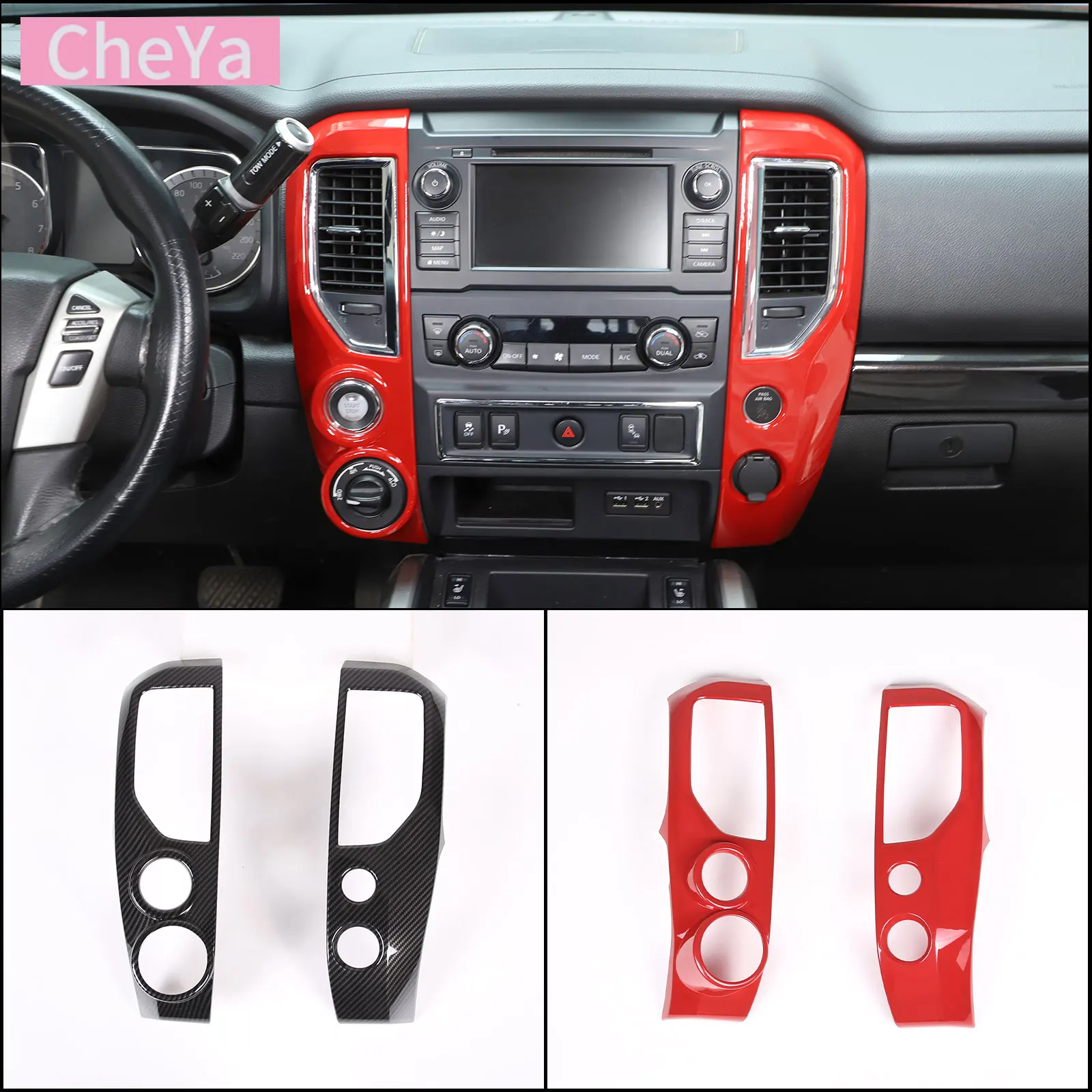 For Nissan Titan 2016-2019 ABS red car styling car center control air outlet frame cover sticker car interior accessories 2pcs