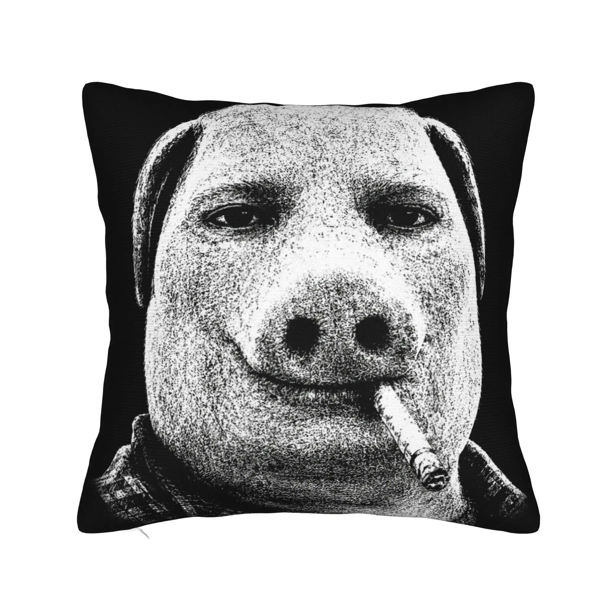 John Pork Smoking Cigarette Funny Vintage Brainrot Meme Pig Pillow Cover Cushion Cover Fashion Pillow Case For Living Room Chair