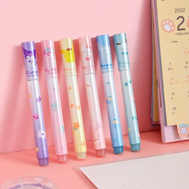 Kawaii Sanrio Marking Pen Cute Cartoon Hello Kitty Kuromi My Melody Cinnamoroll Ins Highlighter Stationery Office Supplies Gifts