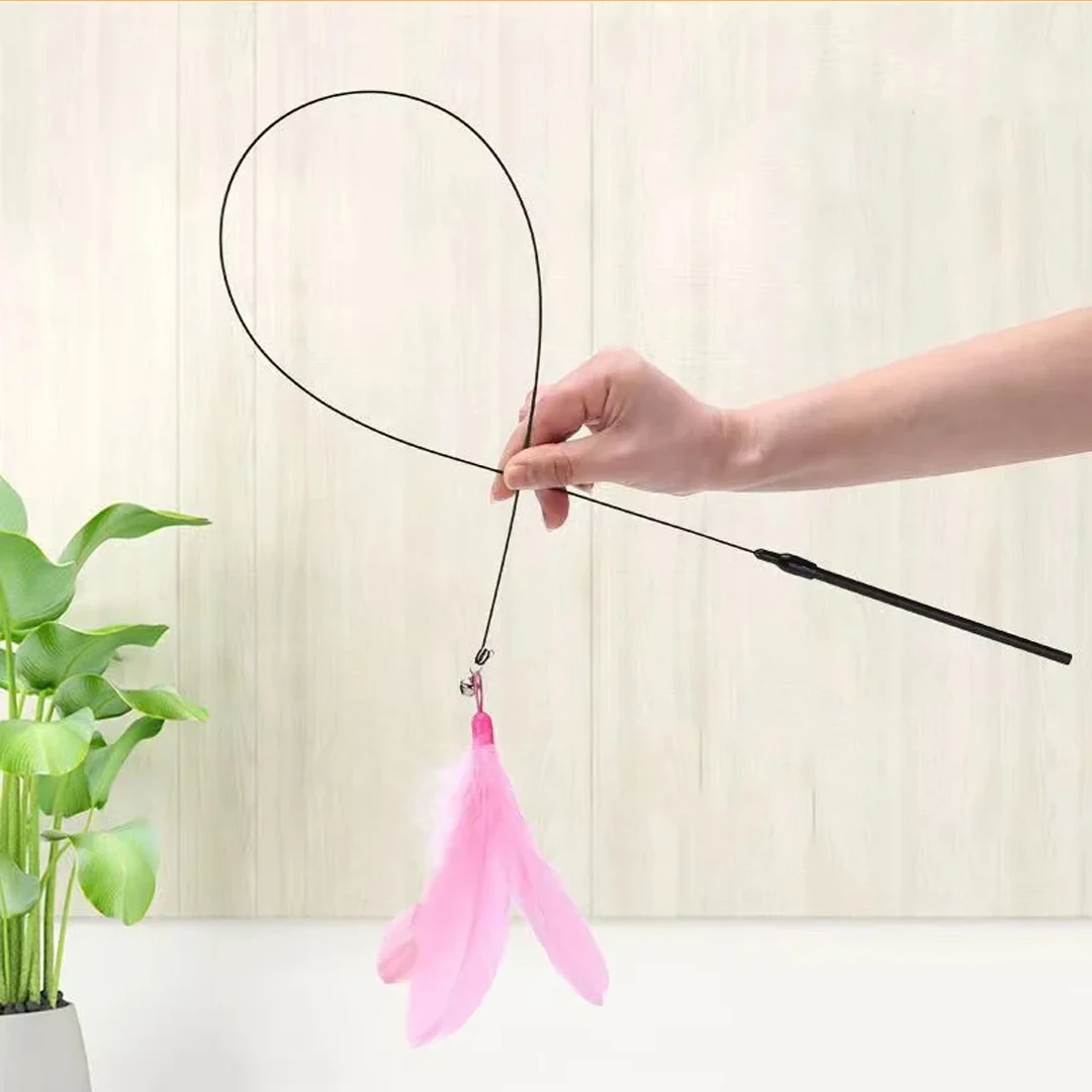 Katzen feder Spielzeug Teaser Feder Zauberstab interaktives Spielzeug Katzen spielzeug mit Super Saugnapf abnehmbares 3 Stück Feder Ersatz spielzeug – Detail 4