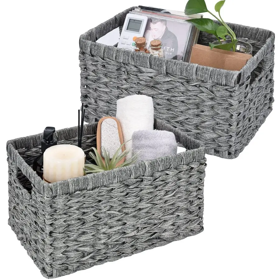 

Wicker Baskets with Handles Gray Storage Baskets 2Pack for Organizing Cabinet, Coffee Table