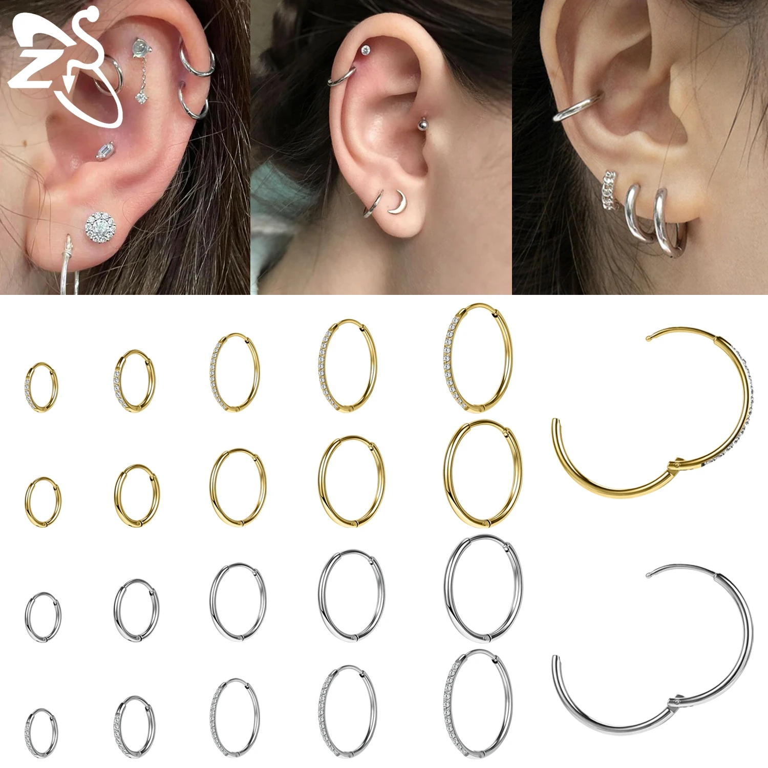 AOEDEJ 1 PC 20G Kolczyk w kształcie koła ze stali nierdzewnej Kobiety Mężczyźni 6/8/10/12MM Okrągłe kolczyki CZ Crystal Ear Conch Helix Biżuteria chrząstki