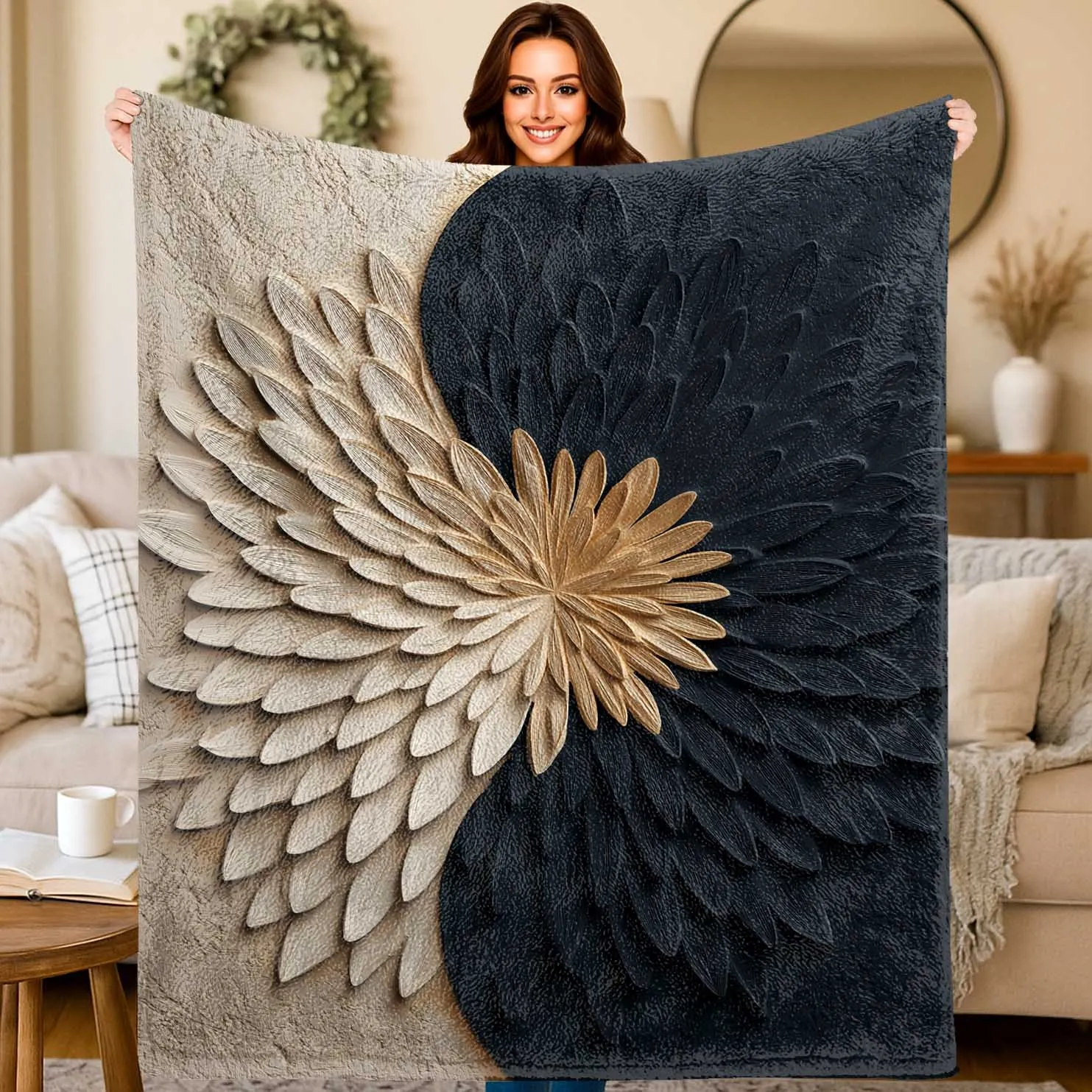 Modern Double Wings Design Large Lightweight Blanket Perfect For Adult Office Studio Wall And Aesthetic Warmth Accessory