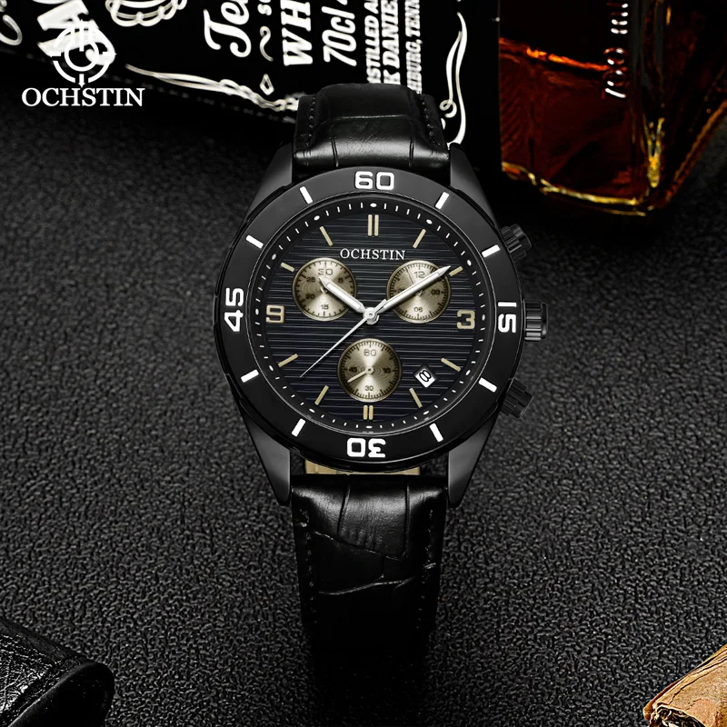 OCHSTIN Men\'s Watches Top Brand Sport Men Wrist Watch Leather Quartz Watch Sports Waterproof Male Clock Chronograph Function