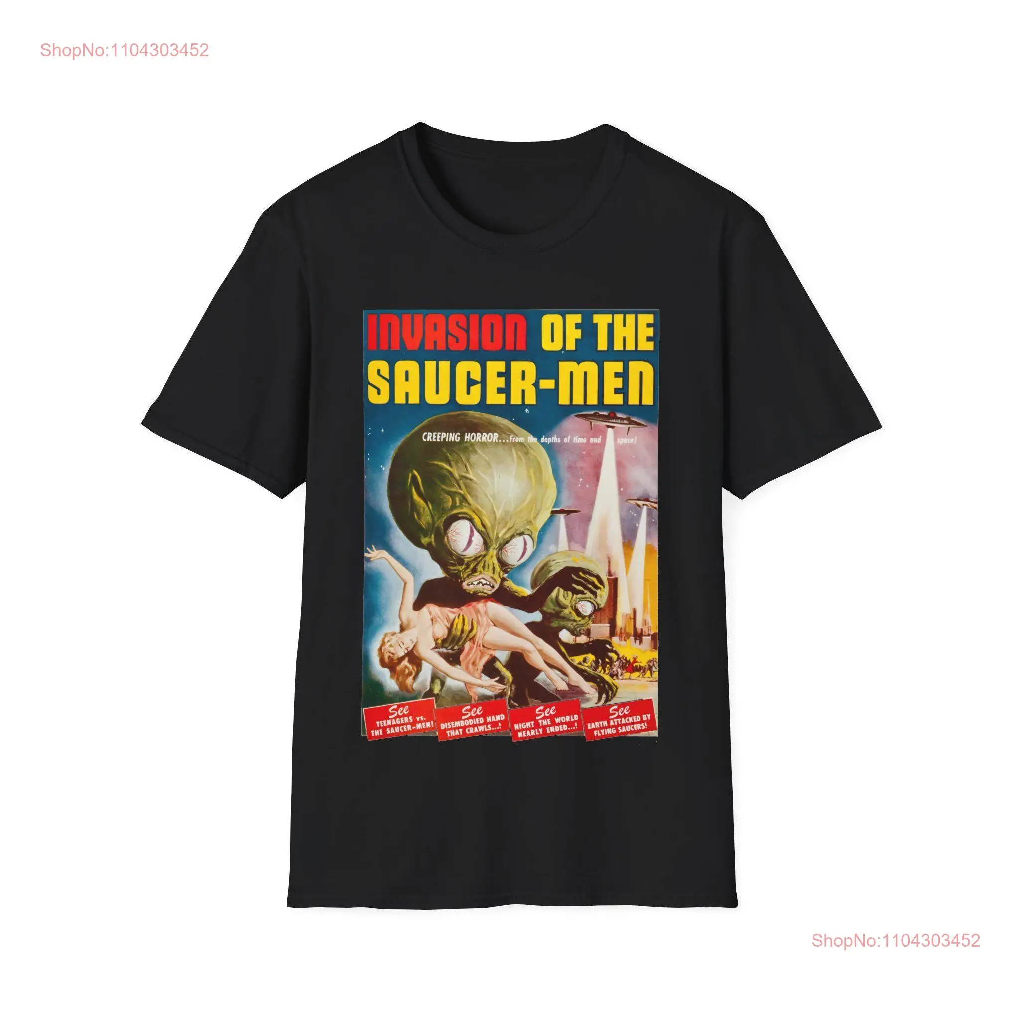 Invasion of the Saucer Men Vintage Sci Fi Movie Poster T Shirt Horror Creeping Alien Design Funny s for Fans from Friends