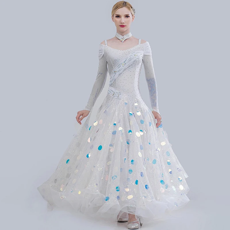 Modern Dance dress Waltz Embroidered Big Three-Dimensional Sequins Performance Dress Ballroom Dance Competition Dress