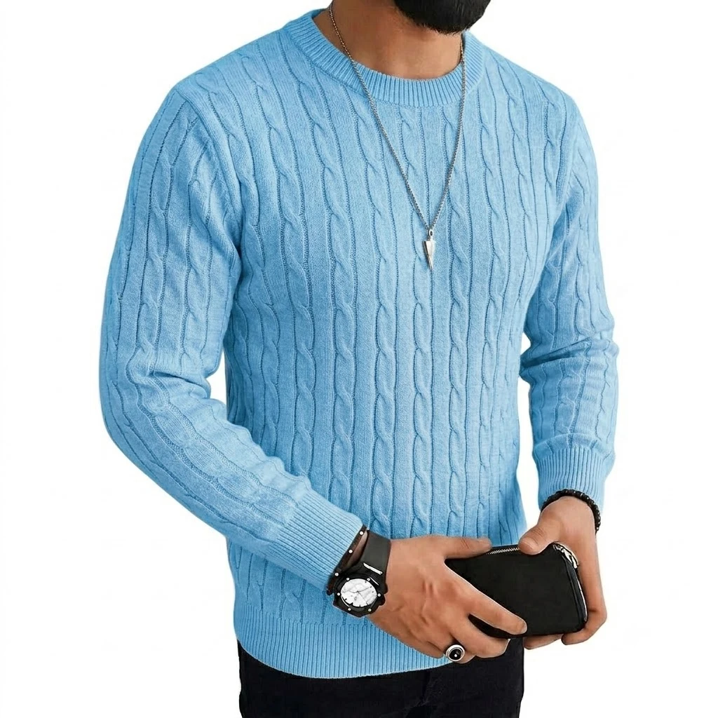 Herbst Herren Langarm Strickpullover Lässiger Rundhalspullover mit Zopfmuster Warme Strickwaren Pullover Sweatshirts oder Herren Arbeitsjacken – Detail 12