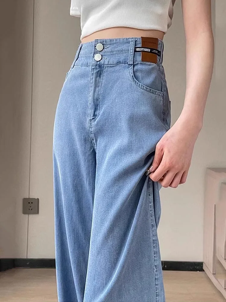 

Jeans Women Summer Thin 2026 Ice Silk Loose Wide Leg Pants Fashion Baggy Lyocell Denim High Waisted Casual Trousers Female