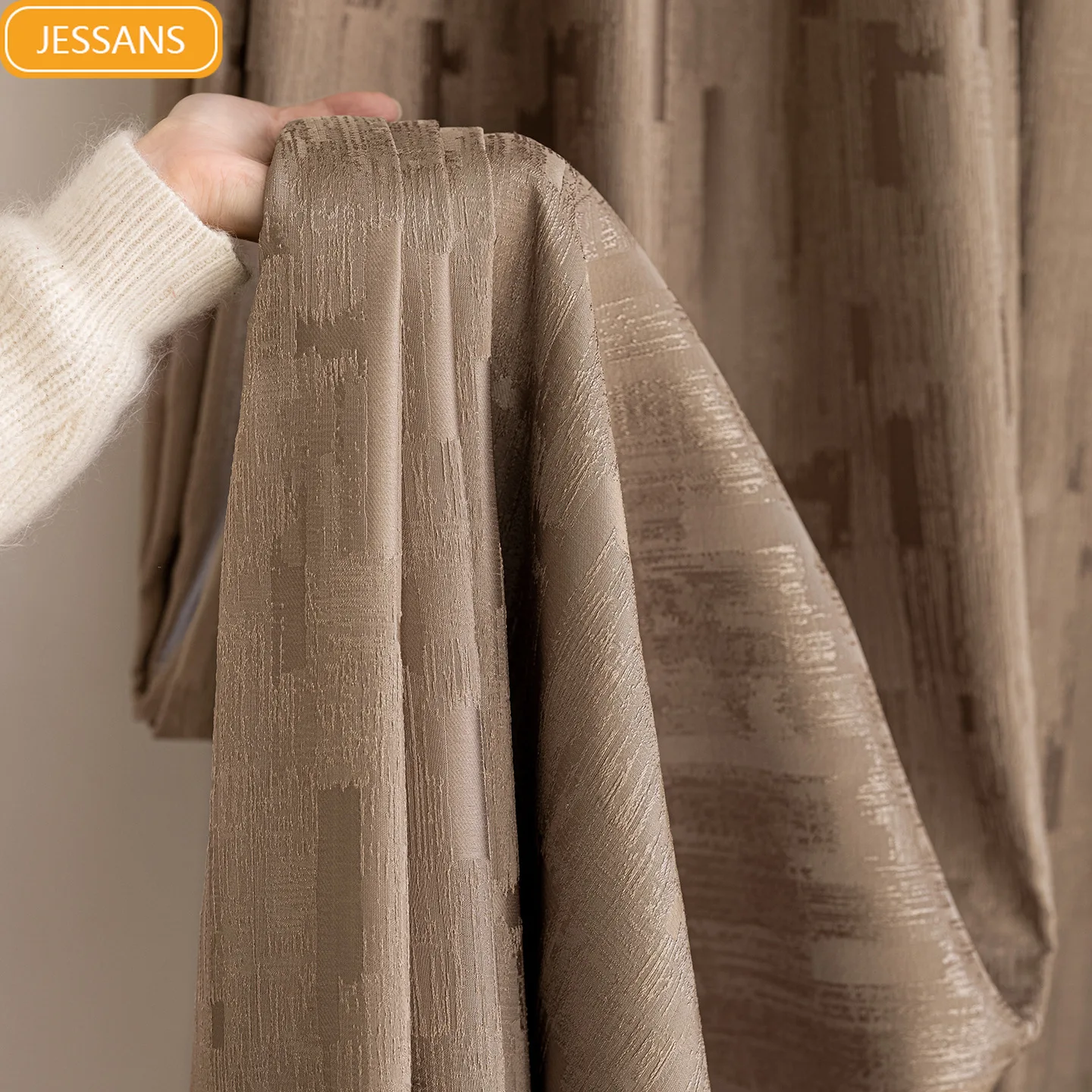 French Coffee Jacquard Thickened Acoustic Blackout Curtains for Bedroom Living Room French Window Balcony Customized