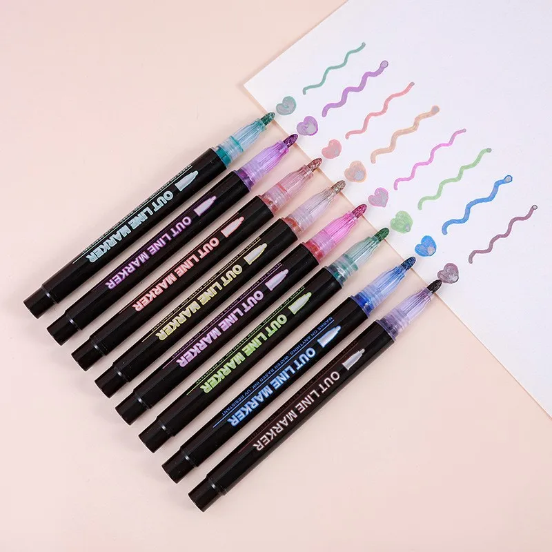 8/12/24/36/48 Color Double-line Contour Pen Set Two-color Matching for Hand-painted Decorative Illustration Poster Design