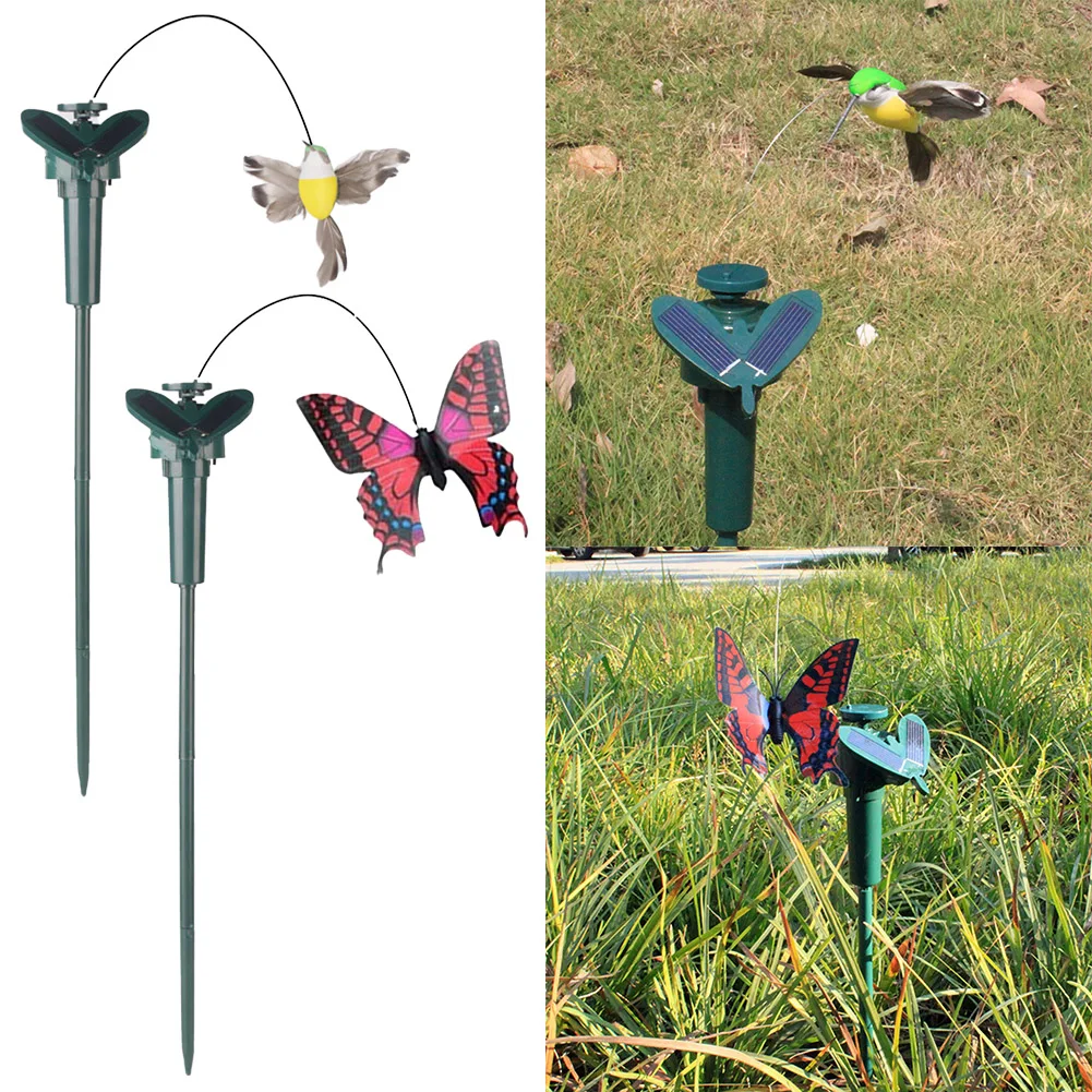 1PC Solar Garden Rotating Bird Toy Flying Hummingbird Power Vibration Birds Stake Flying Fluttering Toy For Garden Decoration