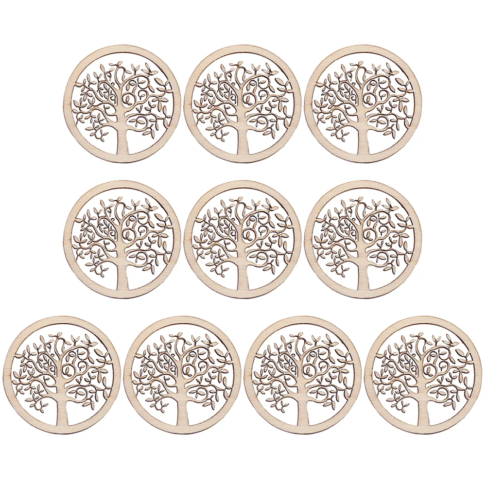 

10 Pcs Decor Wood Craft Material Wooden Embellishments Life Tree Bamboo Slice DIY