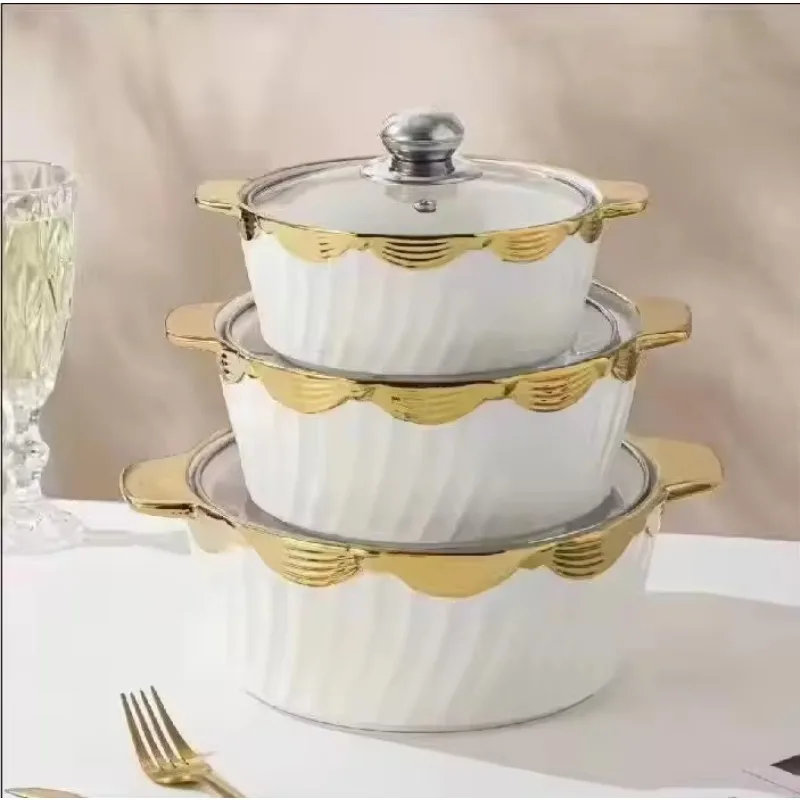 Kitchen Products Luxury Catering Equipment Ceramic Soup Pot Round Glass Lid Soup Pot