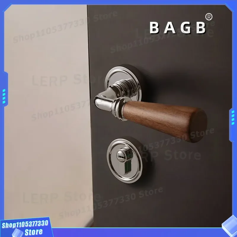 Black Walnut Solid Wood Door Lock Universal Handle for Indoor Bedroom Bathroom North American Style Household Room Security