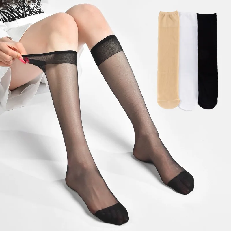 5 pairs Women Ultra-thin Nylon Stockings Transparent Elasticity Ladies Knee Socks High Quality Long Socks for Girls Stocking