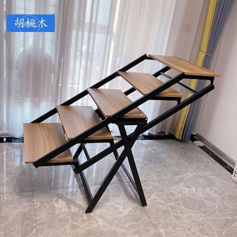 Foldable Ladder Shelf: Walnut Wood Finish+Black Metal Frame, 5-Tier Collapsible Storage Rack, Living Room/Balcony Display Shelf