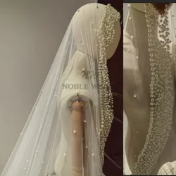 Long Wedding Veil 1T Luxurious Pearls Bridal Veils Without Comb Customized
