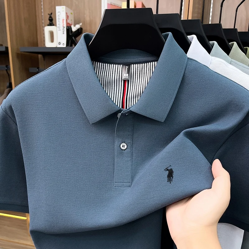 100% Pure Cotton Short Sleeve Polo Shirt High-End Brand Paul Pony Embroidered Men's T-Shirt Summer Comfort Business Casual Top