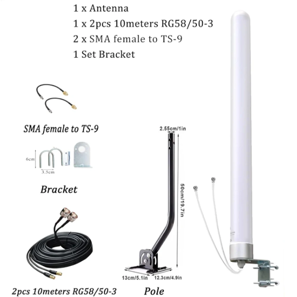 Omni Directional 4G LTE Router Antenna for T Mobile Home Internet Hotspot,Outdoor MIMO Cellular SMA Antenna with 10Meter Cables