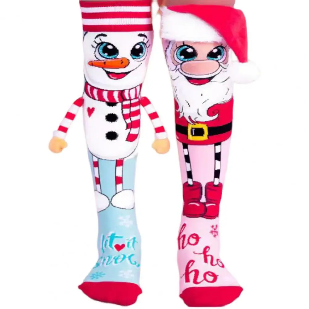 1 Pair Trendy Cartoon Christmas Stockings Clear Print Create Atmosphere Anti-shrink Santa Snowman Christmas Present Socks