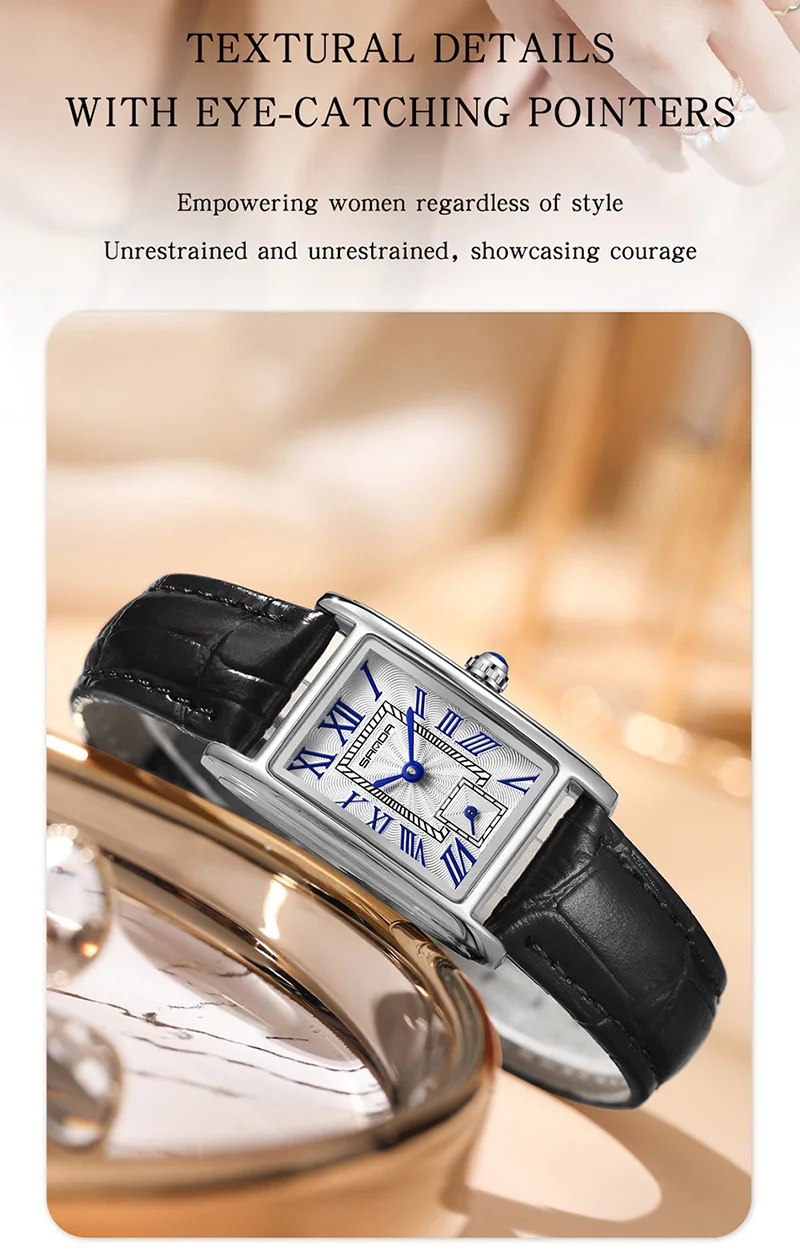 SANDA 1116 Elegante Damen-Quarzuhr, lässig, rechteckig, wasserdicht, Stahl, Lederarmband, lässige Business-Damenuhr, часы – Detail 14