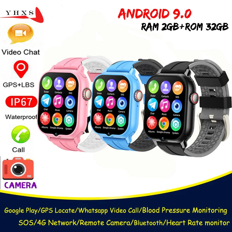 Android 9 Smart 4G Elderly Kid Student Heart Rate Blood Pressure Monitor GPS Trace Locate Video Call SOS Phone Smartwatch Watch