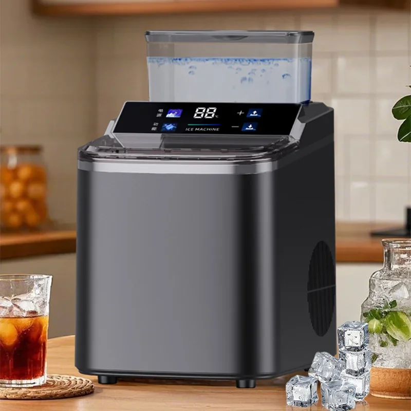 Automatic Home Ice Maker: Produces 16KG/24H Mini Square Ice Cubes, Compressor Cooling, Adjustable Thickness
