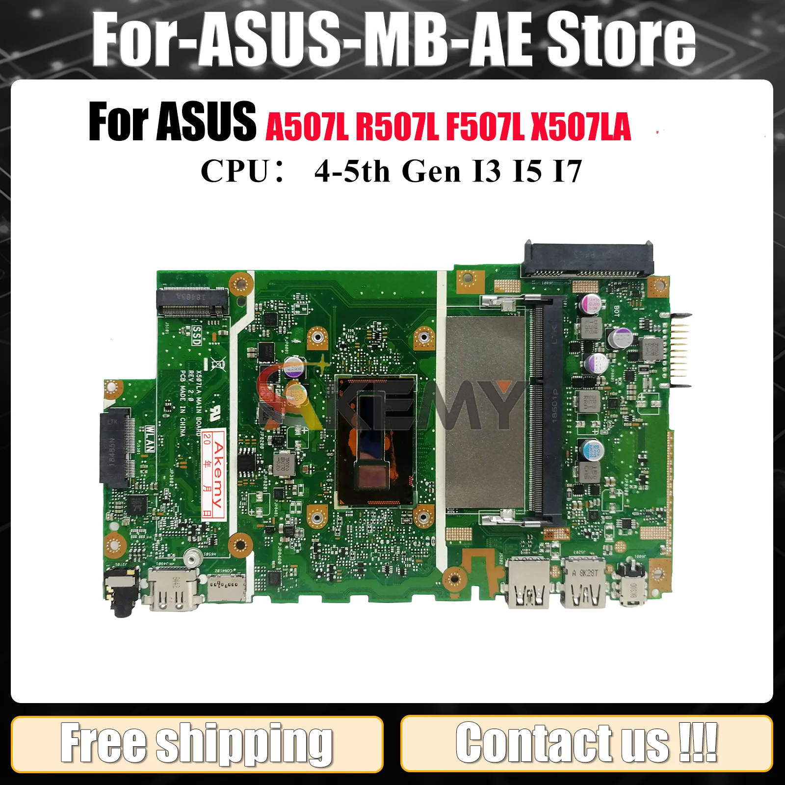 

X507LA Материнская плата для ноутбука ASUS VivoBook A507L X507LA R507L F507L X507L Материнская плата для ноутбука с процессором I3 I5 I7 в порядке быстрая доставка