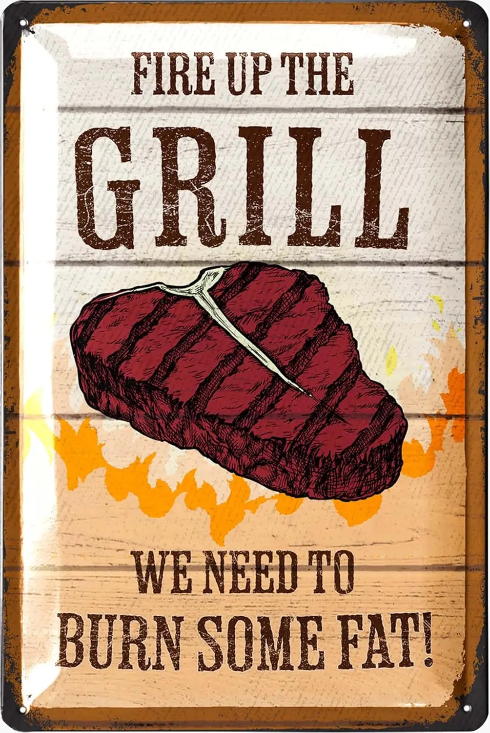 Vintage Tin Sign Funny BBQ Metal Decor for Outdoor - FIRE UP THE GRILL -Patio, and Deck, Smoker and Grill Theme, Vintage BBQ Res