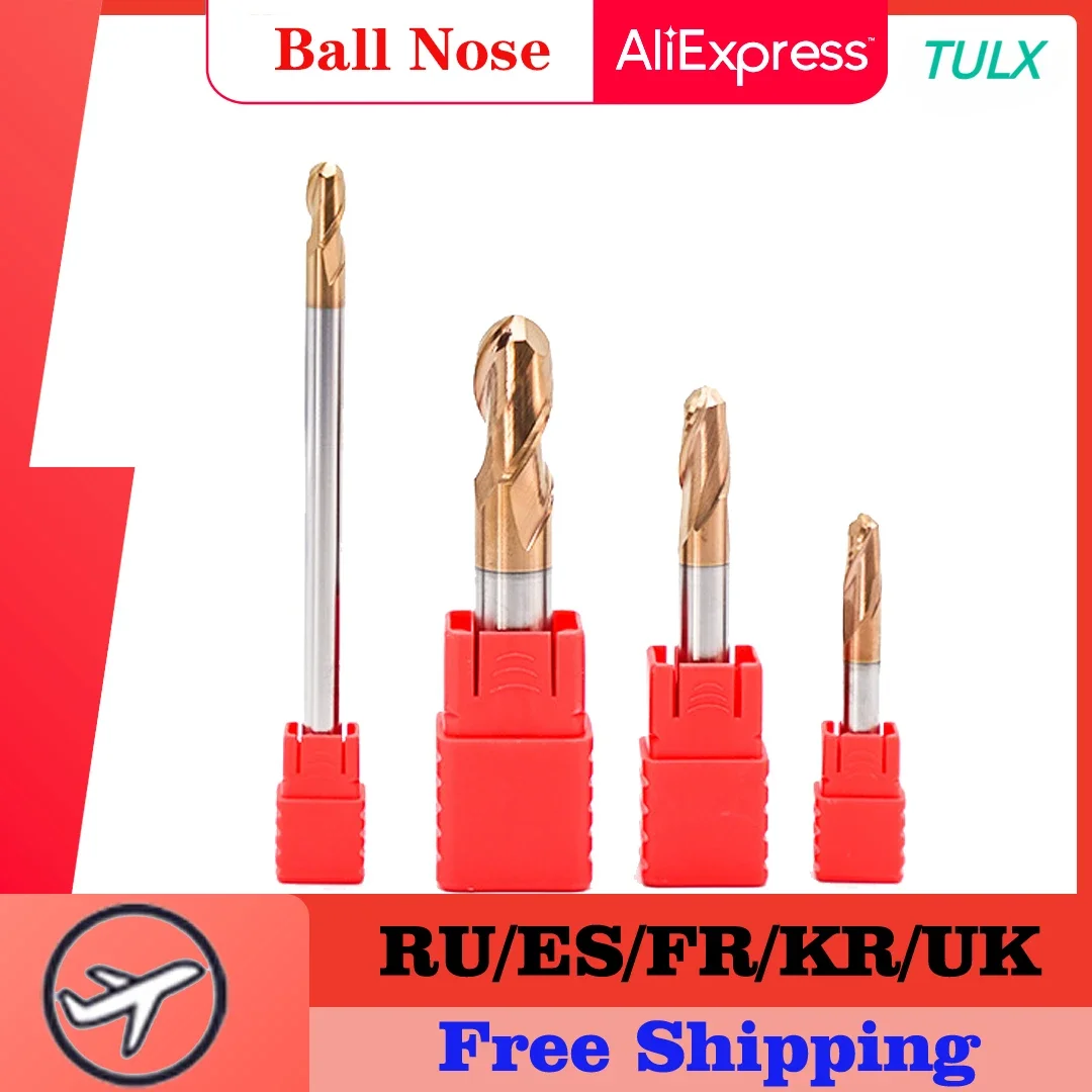 

TULX HRC55 End Mill Special for Steel Ball Nose Milling Cutter Tools Carbide 2 Flutes Spherical CNC End Mills Spiral Milling