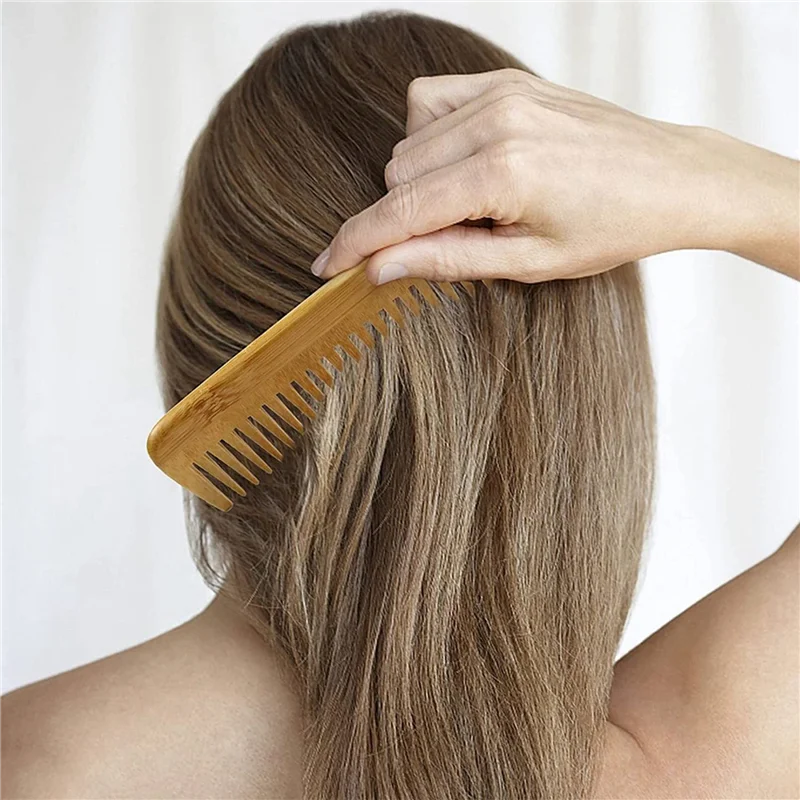 AA20-3X Thick Solid Wood Comb Wide Tooth Comb Portable Styling Massage Anti-Static Hair Comb Handleless Hairdressing Comb
