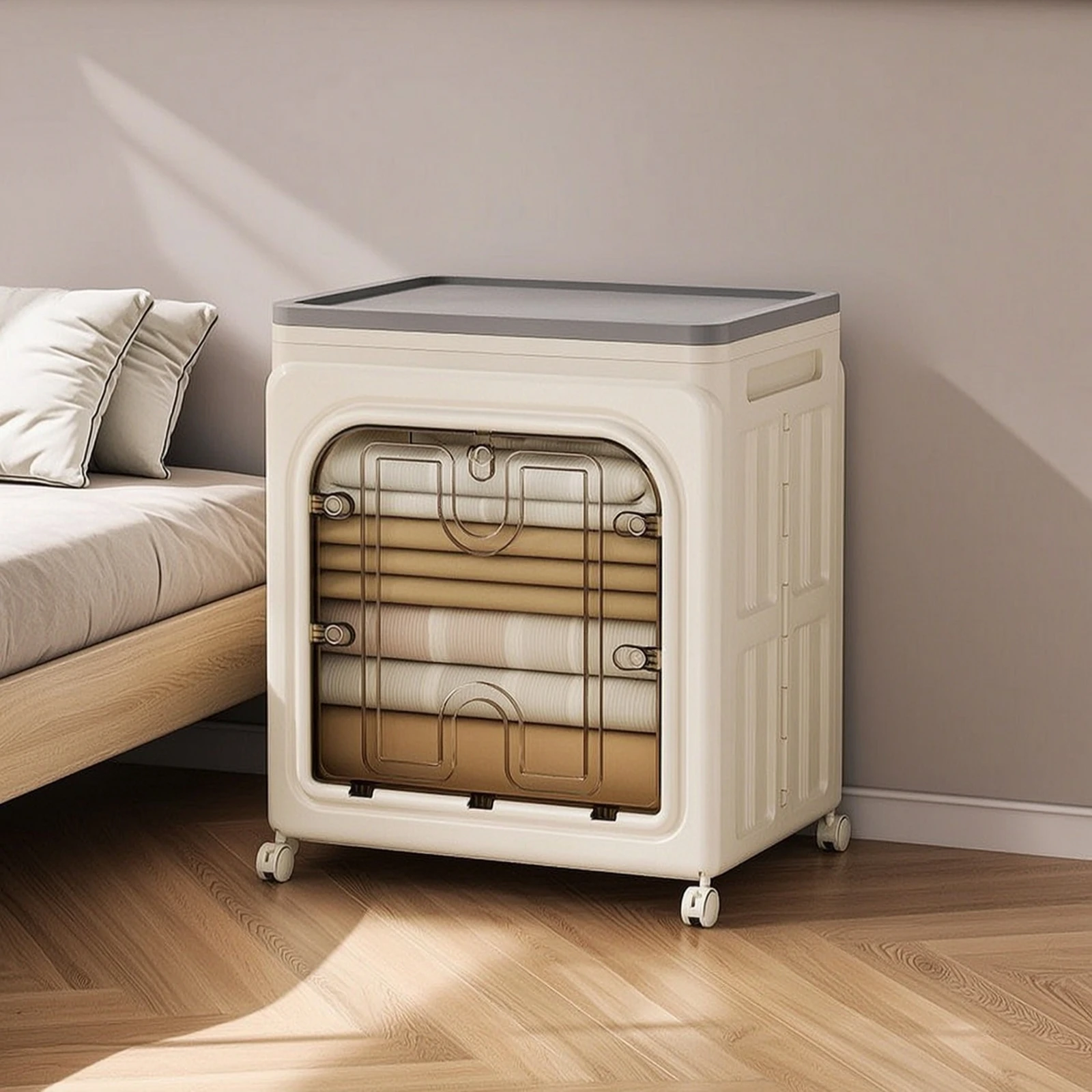 Storage Cabinet with Wheels Portable Foldable Cabinet with Wheels Rolling Storage Box with Doors Stackable Furniture Heavy-Duty