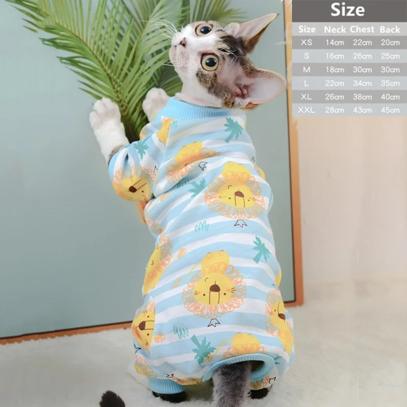 Bawełna Sfinks Pet Cat Clothes Cartoon Hoodies For Sphynx Comfortable Kitten Jumpsuit Devon Rex Cute Shirt Spring Autumn Winter