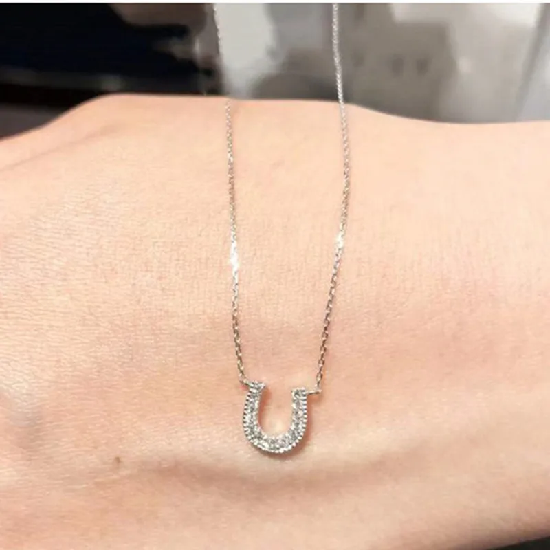 

S925 sterling silver women's necklace gold-plated zircon horseshoe nail U-shaped popular fashion jewelry party accessories