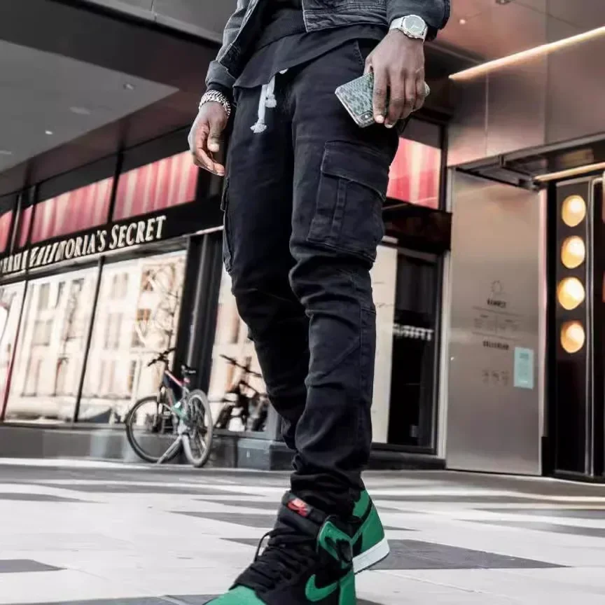 

Punk Street Style Ripped Skinny Jeans Men Vintage Wash Solid Denim Trouser Mens Casual Slim Fit Pocket Pencil Denim Pants 2025