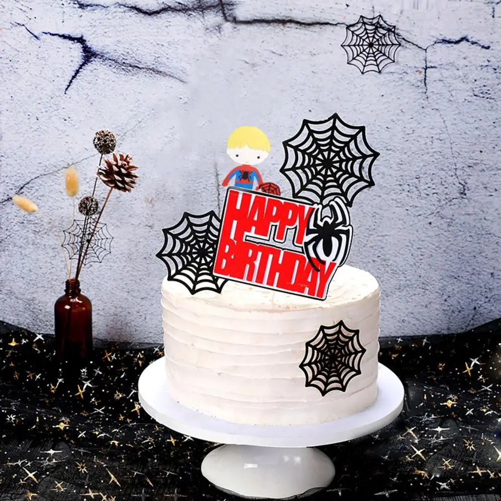 

Paper Spider Web Cake Toppers Cartoon Funny Halloween Cupcake Toppers Spider Happy Birthday Decoration Kids Birthday Decor