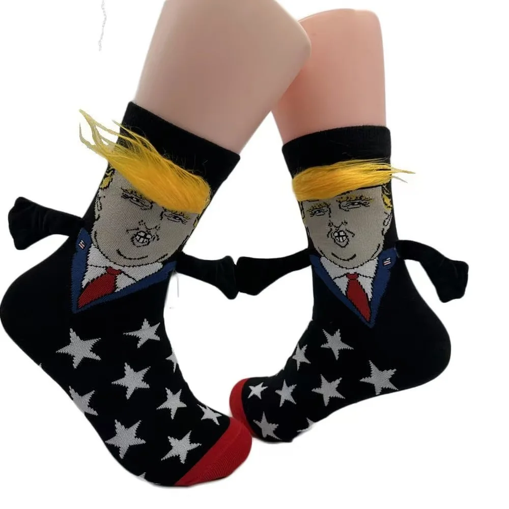 Trump 2024 Socks, Trump Socks with Hair magnetic suction small hand ,cute,funny and Great for Election Day and Independence Day.