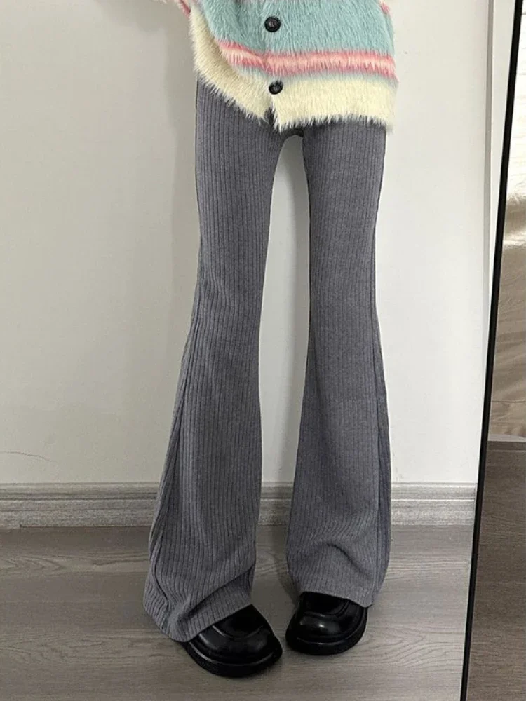 Flare Pants Women Retro Soft European American Style Fashion High Street Basic Spring Summer Solid Feminine Full Length Casual