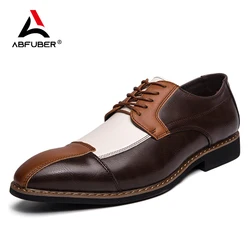 New Fashion Derby Leather Men Shoes Color Block Square-Toe Lacing-up Casual Party Daily Business Office Dress Shoes For Man