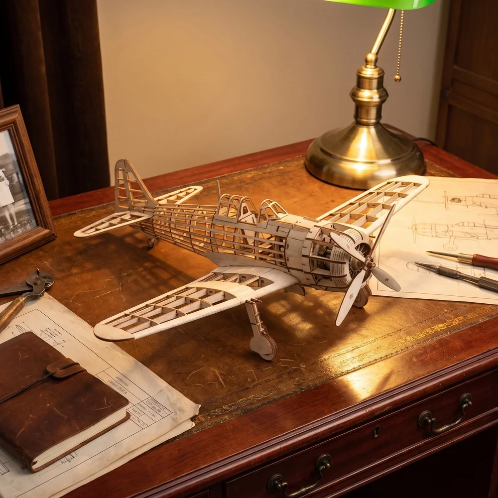 VX19 Balsa Wood Airplane Static Model Kit | DIY 3D Puzzle Desk Decor Gift for Aviation Hobbyists - view 4
