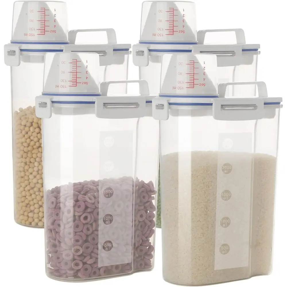 5.5 Lbs Rice Airtight Dry Food Storage Container Set of 4, Rice Storage Bin Cereal Containers Dispenser, Thicken Plastic Clear F
