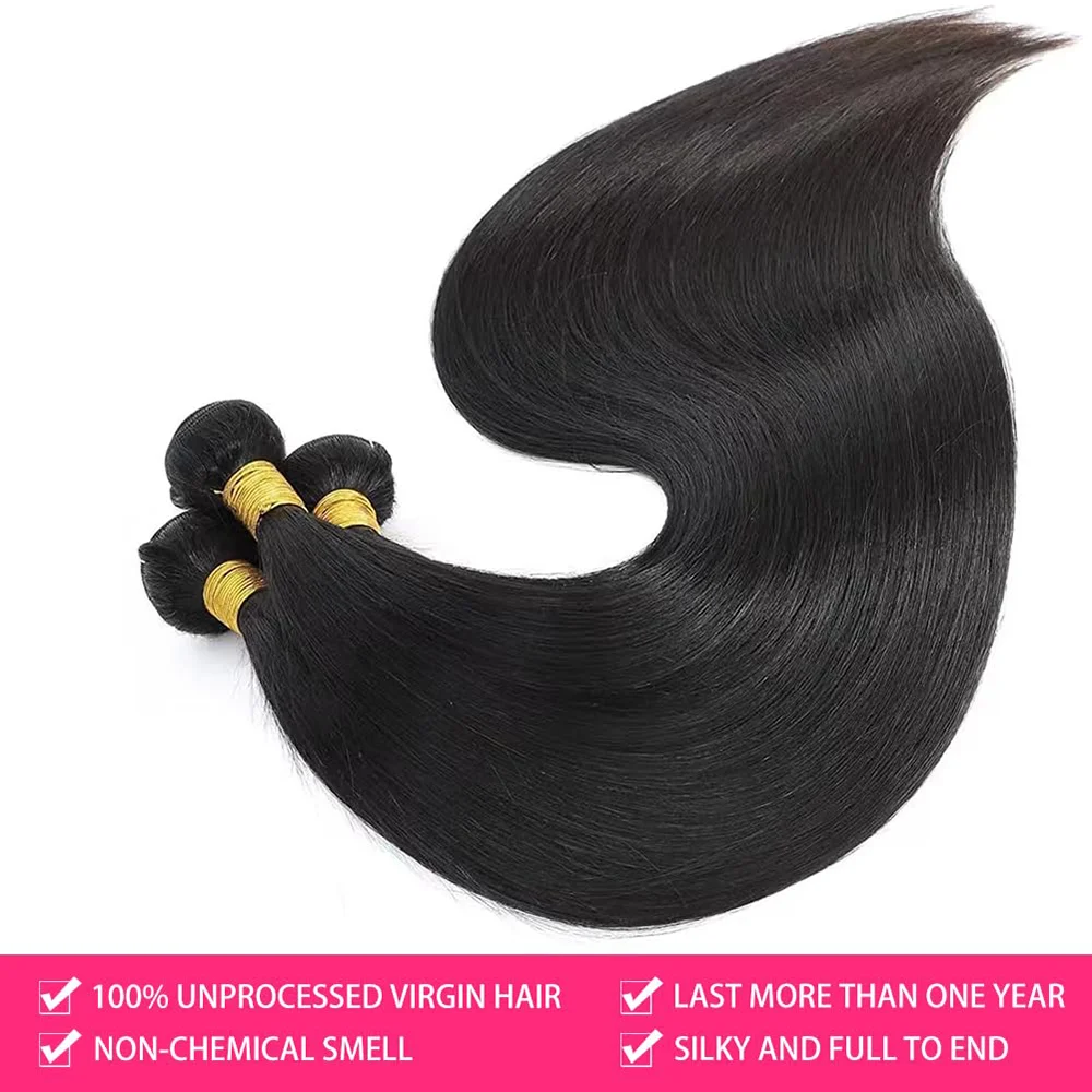 Straight Hair Bundles Brazilian 100% Natural Straight Human Hair Bundles Weaving Extensions For Black Women 3 Bundles Deals #1B