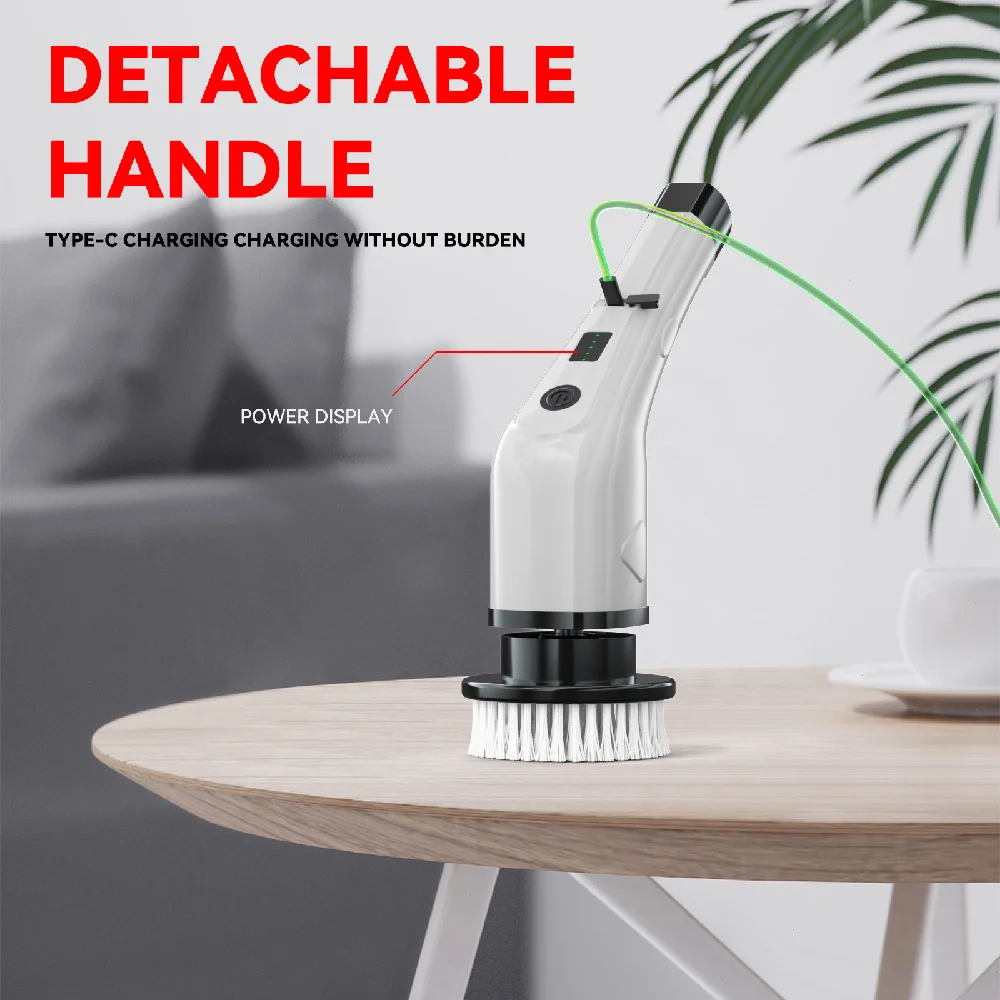 فرشاة تنظيف كهربائية دوارة، فرشاة تنظيف منزلية لاسلكية مع رؤوس فرشاة قابلة للاستبدال ومقبض قابل للتعديل