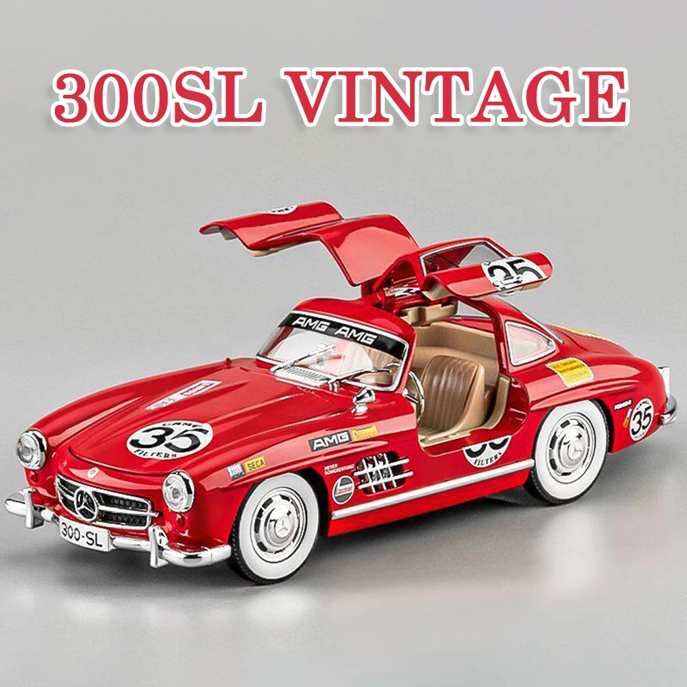 

1:24 Alloy Diecast 300SL Cars Models Toys Doors Opened Vintage Car Wheel Pull Back Rubber Tires Vehicle Toy Collection Gifts
