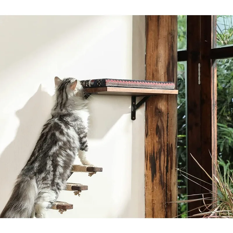 Cat Climbing Shelf Wall Mounted Four Step Stairway with Sisal Scratching Post for Cats Tree Tower Platform Jumping Pet Furniture