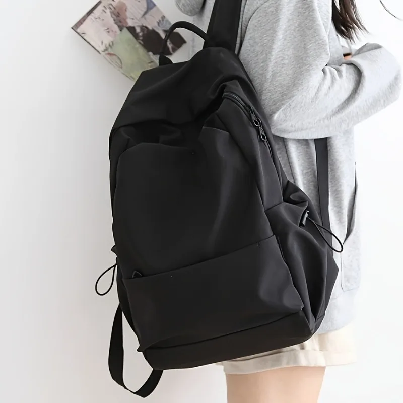 Large Capacity Solid Color Women's Backpack, Korean Style Fashion Versatile Simple Backpack, Commuting College Style Men's Bags