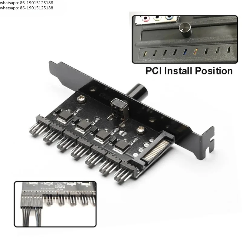 7-Channel Cooling Fan Hub Speed Controller Cable Splitter 3Pin 4Pin Power Supply Sata Charging Radiator for PC Case Temperature