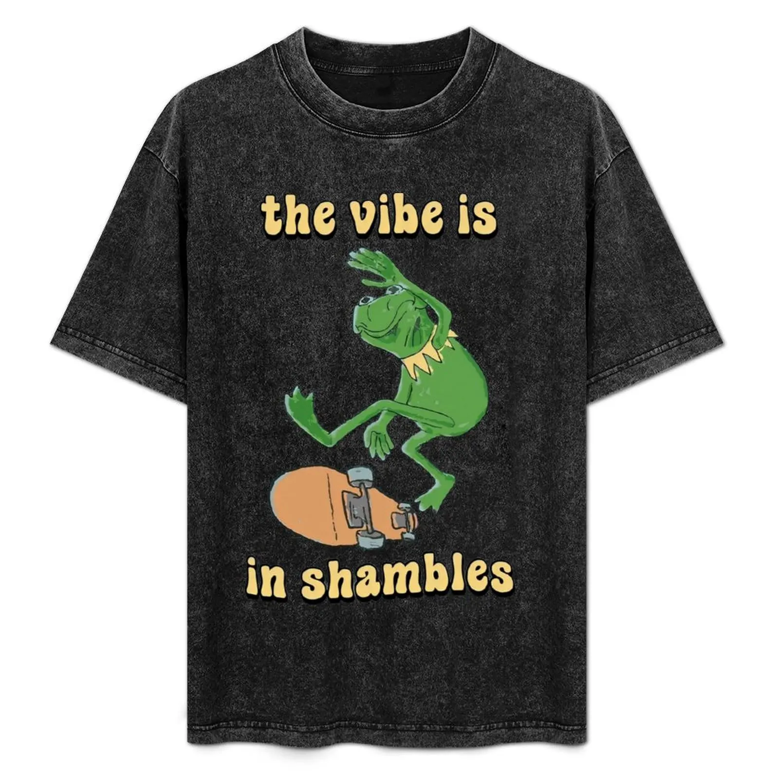 

Frog The Vibe Is In Shambles Funny Meme T-Shirt Basic Solid Color Short Sleeve Cotton Top