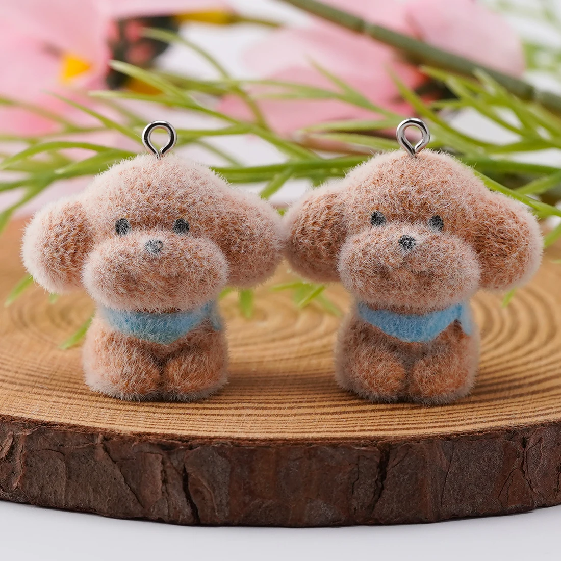 30pcs Flocked Animal charms cute Resin Teddy Dogs Pendants for diy jewelry keychain Phone lanyard accessory making